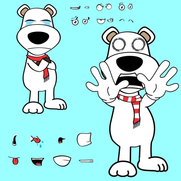 Gritando Pie Oso Polar Personaje Dibujos Animados Kawaii Expresiones Establecidas — Archivo Imágenes Vectoriales