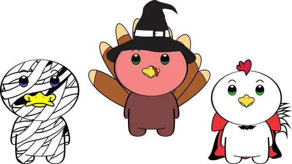 Bambino Animali Personaggio Cartone Animato Con Costumi Halloween Set Pack — Vettoriale Stock
