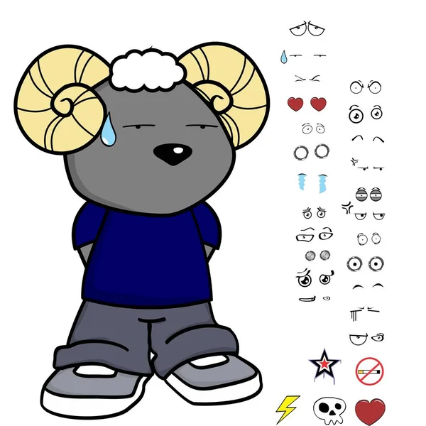 Cute Ram Young Kid Character Cartoon Kawaii Expressions Set Pack — Stock Vector