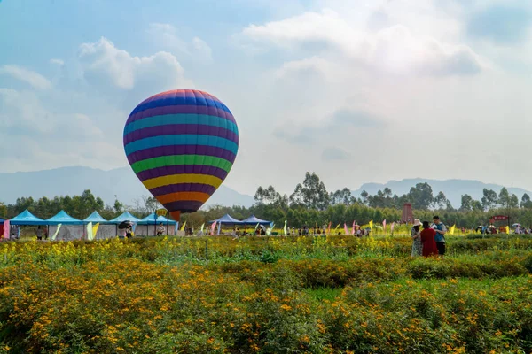 Cieszące Się Kwiatami Dekoracjami Balonach Ogrzane Powietrze — Zdjęcie stockowe