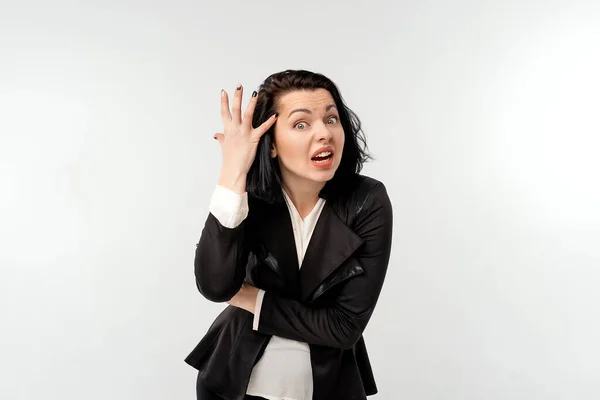 Businesswoman Gesturing Hand Looking Camera Angry Aggressive Expression Looking Furious — Stock Photo, Image