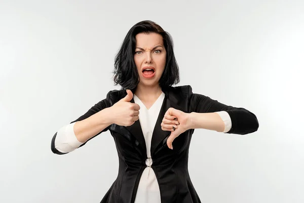 Businesswoman Feeling Confused Unsure Weighting Good Bad Different Options Choices — Stock Photo, Image