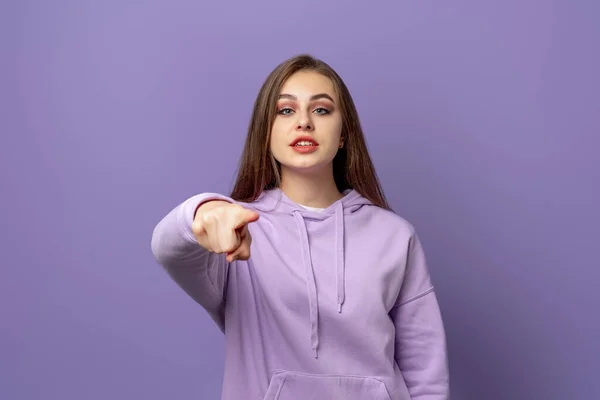 Furious Young Brunette Woman Pointing You Camera Angry Expression Standing — Stockfoto