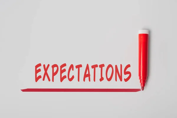 Word Expectations Written Red Marker Red Line Isolated Gray Background — Stok fotoğraf