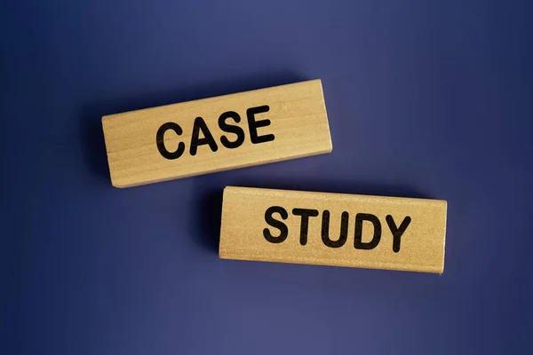 Words Case Study Written Wooden Blocks Dark Blue Background Concept — Stock fotografie