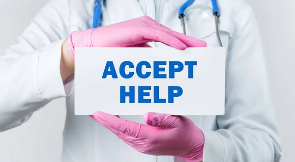 Cropped View Female Doctor White Coat Pink Sterile Gloves Holding — Stockfoto