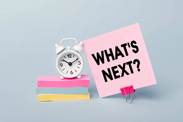 What Next Concept Text Pink Sticky Note Closeup Personal Agenda — Stock Photo, Image