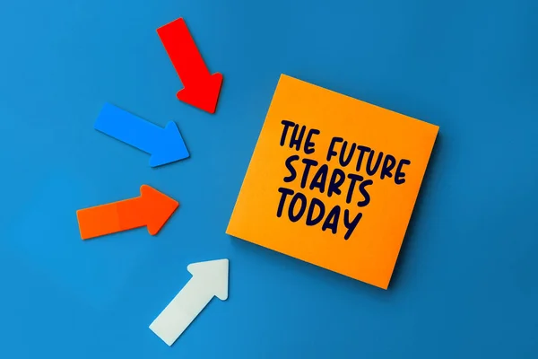 Future Starts Today Concept Text Sticky Note Orange Square Sticky — Stock Photo, Image