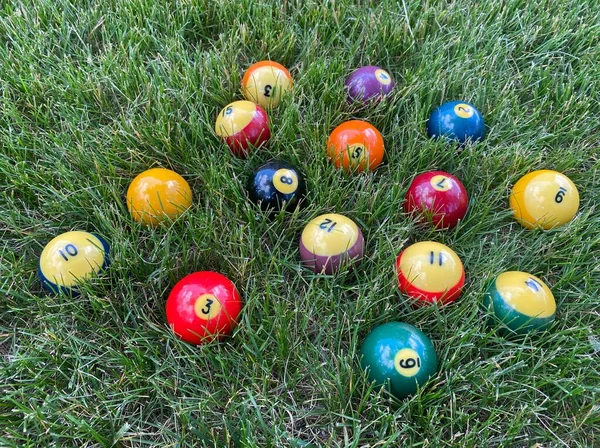 Billiard Balls American Billiards Grass — Stock Photo, Image