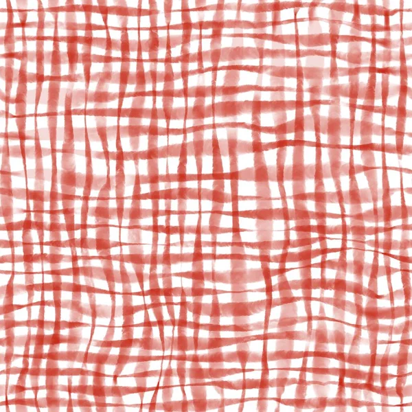 Watercolor seamless buffalo pattern of horizontal and vertical lines united in checks. Plaid checkered texture of thick and thin red lines on white. Trend for Christmas tablecloth, fabric, wallpaper — Stock Photo, Image