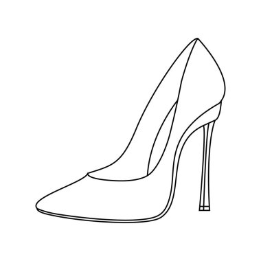 Womens high-heeled shoes. Vector line icon on white background