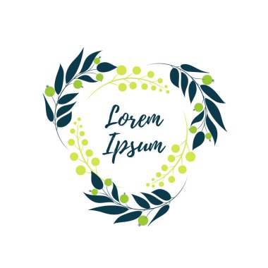 Hand drawn floral wreath with heart and leaves. Triangle botanical frame for monogram, wedding logo, invitation, postcard, and more. Vintage ornament vector illustration isolated on white background.