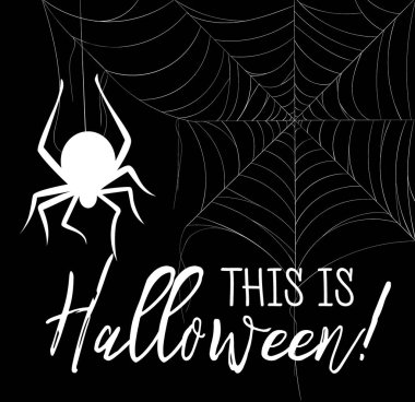 Mutlu Cadılar Bayramı vektör harfleri. Afiş, poster, tebrik kartı ve parti davetiyesi için örümcekli ve internetli tatil el yazısı. İzole illüstrasyon.