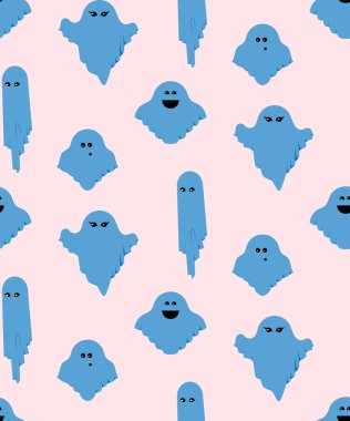 Pembe şirin cadılar bayramı hayaleti kusursuz desen tekrar baskı arka planı. Vektör çizimi. Çocuklar ve ev dekorasyonu projeleri için harika..