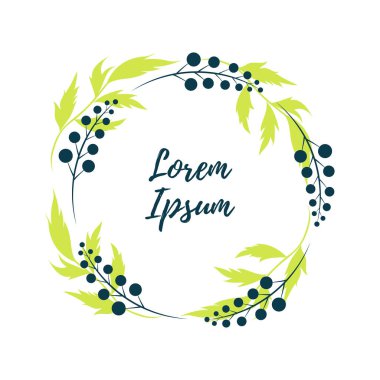 Çiçeksel minimalist ikon, vektör grafikleri. El yapımı çelenk, yapraklı dallar ve böğürtlen. Markalaşma ve iş kimliği için, sosyal medya zirvesi. Basit illüstrasyon, izole nesne.