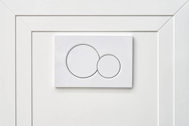 Modern tuvalet depolarının şık sifon düğmeleri açık tuvaletteki beyaz panelin arkasına gizlenmiş.