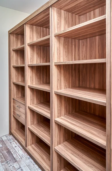 Elegant Cabinet Walnut Tree Solid Veneer Wood Empty Shelves Drawers Stockbild