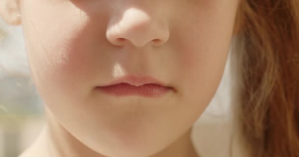 Little Girl Elementary School Age Shows Loss Milk Teeth Blonde — Stockvideo