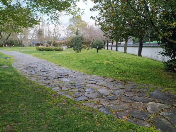 Beautiful Garden with Stone Road Natural Scene