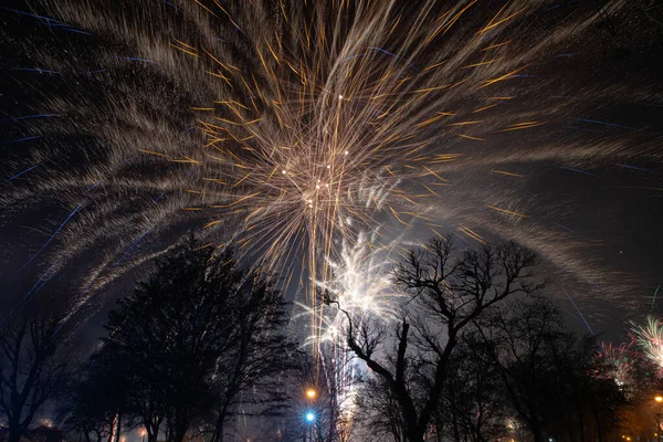 New Year Fireworks Pruszcz Gdanski — стоковое фото