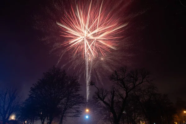 New Year Fireworks Pruszcz Gdanski — стокове фото