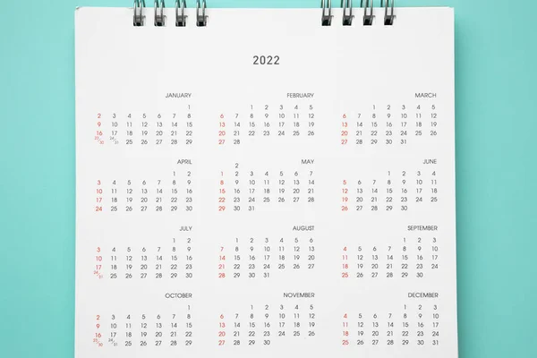 2022 Kalender Sida Blå Bakgrund Affärsplanering Möte Koncept — Stockfoto