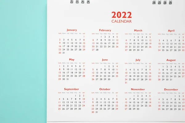 2022 Naptári Oldal Kék Háttér Üzleti Tervezés Találkozó Koncepciójáról — Stock Fotó