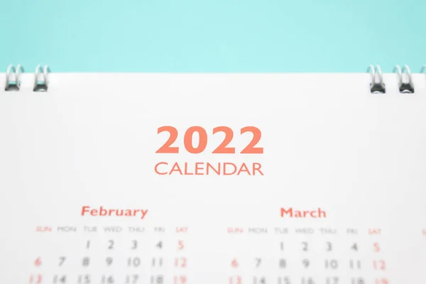 2022 Calendrier Page Sur Fond Bleu Planification Entreprise Rendez Vous — Photo