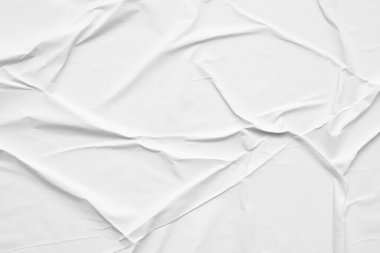 Boş beyaz buruşmuş ve buruşmuş kağıt poster dokusu arka planı