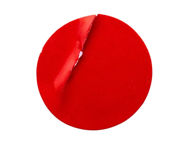 Étiquette Autocollante Ronde Blanche Papier Adhésif Rouge Isolée Sur Fond — Photo