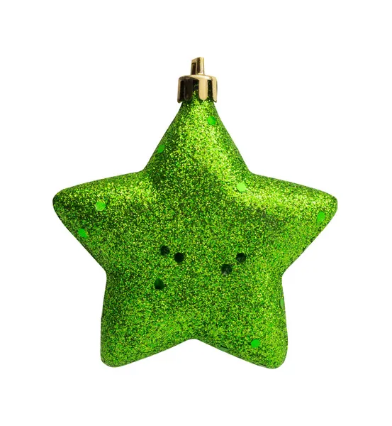 Enfeite Estrela Natal Verde Bugiganga Isolado Fundo Branco — Fotografia de Stock