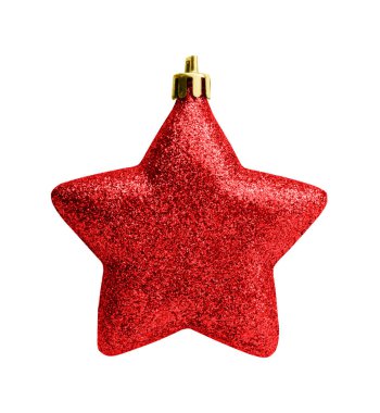 Beyaz arka planda izole edilmiş kırmızı Noel yıldızı süsü.