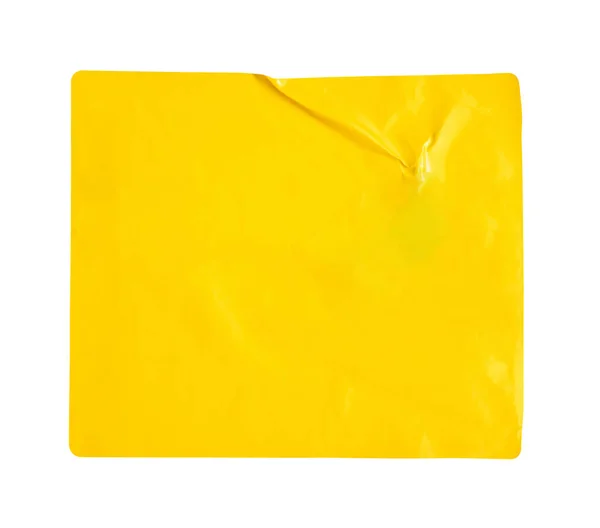Etiqueta Adesiva Papel Amarelo Branco Isolada Fundo Branco — Fotografia de Stock