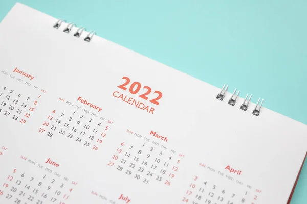 2022 Kalenderblatt Auf Blauem Hintergrund Geschäftsplanung Terminbesprechungskonzept — Stockfoto