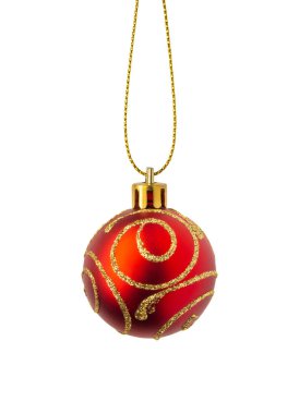Kırmızı Noel topu beyaz arkaplanda izole edilmiş
