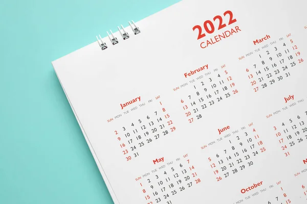 2022 Kalenderblatt Auf Blauem Hintergrund Geschäftsplanung Terminbesprechungskonzept — Stockfoto