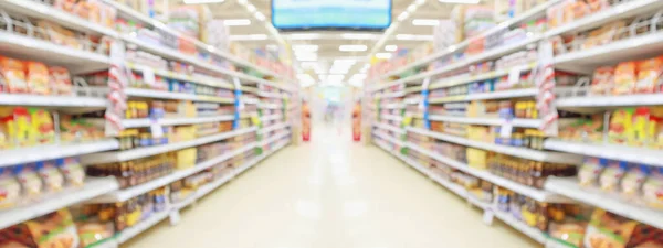 Supermarket Store Aisle Interior Abstract Blurred Background — Stock Photo, Image