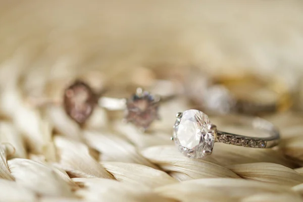 Jewelry Diamond Wedding Rings Close — Stock Photo, Image