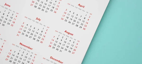 Kalender Sida Blå Bakgrund Affärsplanering Möte Koncept — Stockfoto