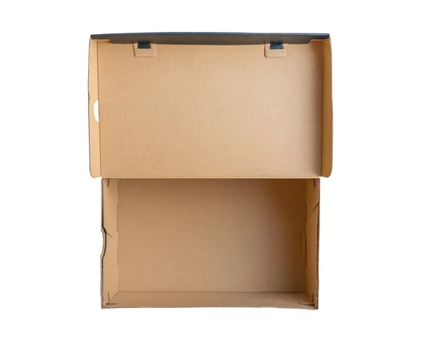 Open Empty Brown Cardboard Box Isolated White Background Top View — 图库照片