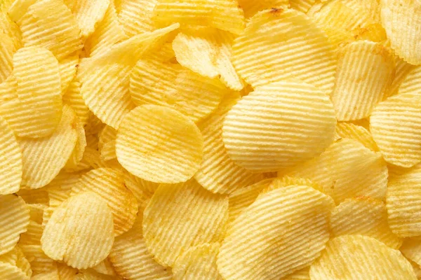 Krokante Gouden Aardappel Chips Snack Textuur Achtergrond — Stockfoto