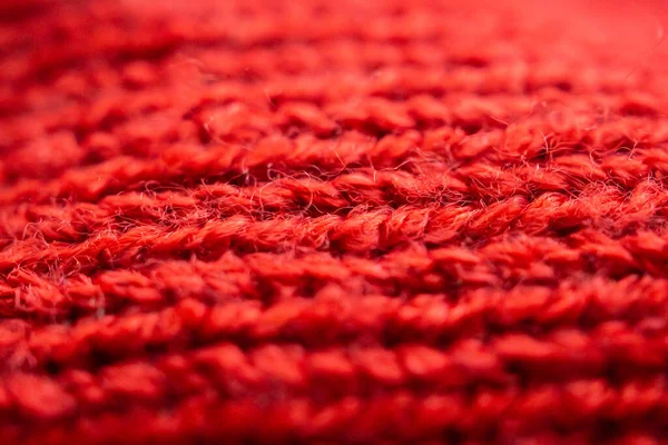 Gros Plan Rouge Tricot Laine Tissu Texture Fond — Photo