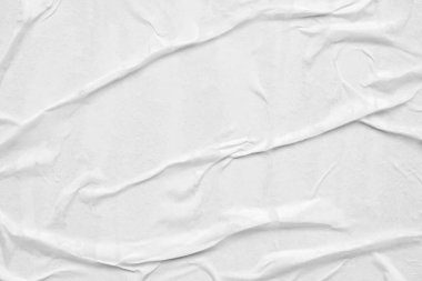 Boş beyaz buruşmuş ve buruşmuş kağıt poster dokusu arka planı
