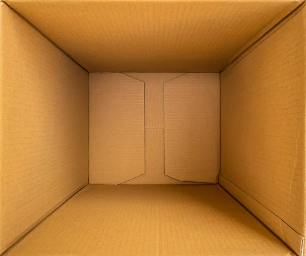 Otwórz Puste Brązowe Pudełko Kartonowe Tło Widok Góry — Zdjęcie stockowe