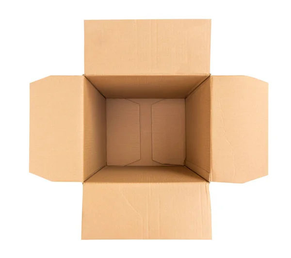 Otevřít Prázdné Hnědé Lepenkové Krabice Izolované Bílém Pozadí Horní Pohled — Stock fotografie