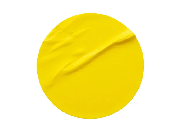 Etiqueta Adesiva Papel Redondo Amarelo Isolada Fundo Branco — Fotografia de Stock