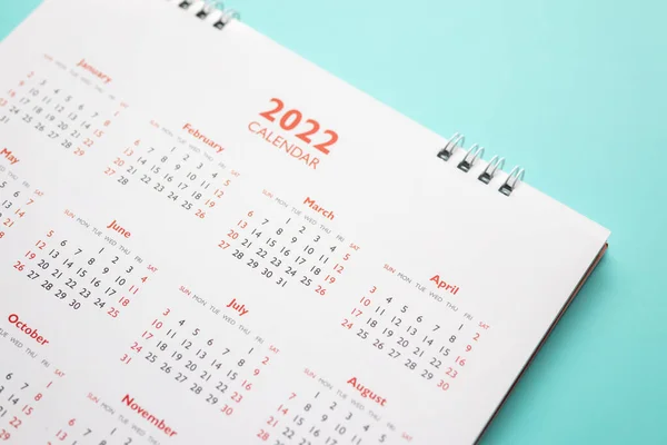 2022 Página Calendário Azul Fundo Planejamento Negócios Nomeação Reunião Conceito — Fotografia de Stock