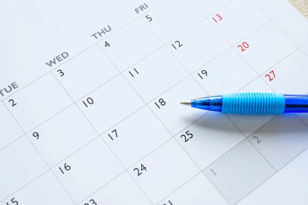 Pluma Azul Página Del Calendario Segundo Plano Planificación Negocios Cita — Foto de Stock