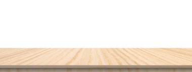 Ürün görüntüleme montajı için beyaz arkaplanda boş tahta tablo izole edildi