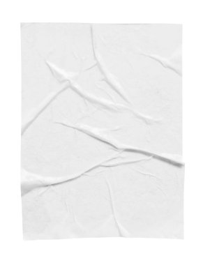 Boş beyaz buruşmuş ve buruşmuş kağıt poster dokusu beyaz arkaplanda izole edilmiş